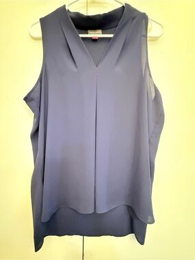 Vince Camuto Sleeveless V-Neck Chiffon Blouse - Navy Blue